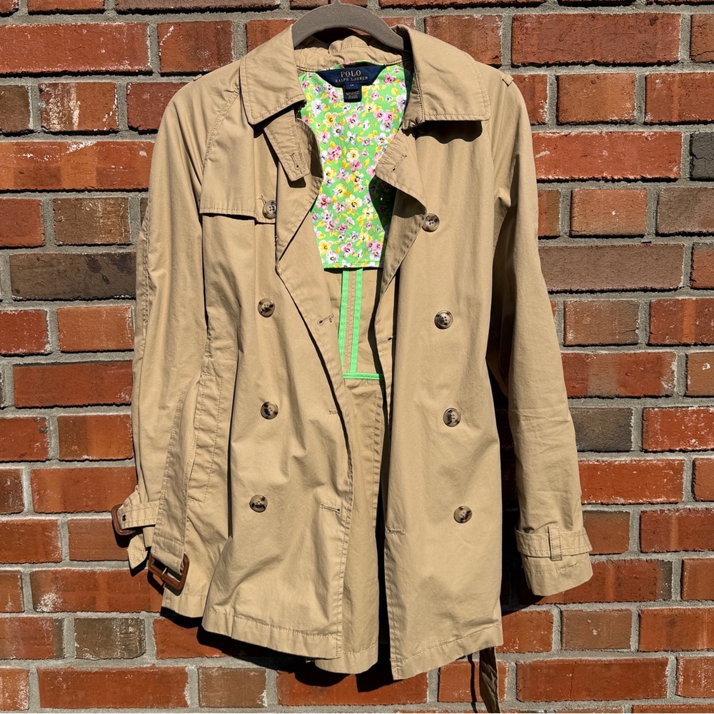 Ralph Lauren Girl’s Tan Double-Breasted Belted Trench Coat Size 14 - Picture 3 of 11